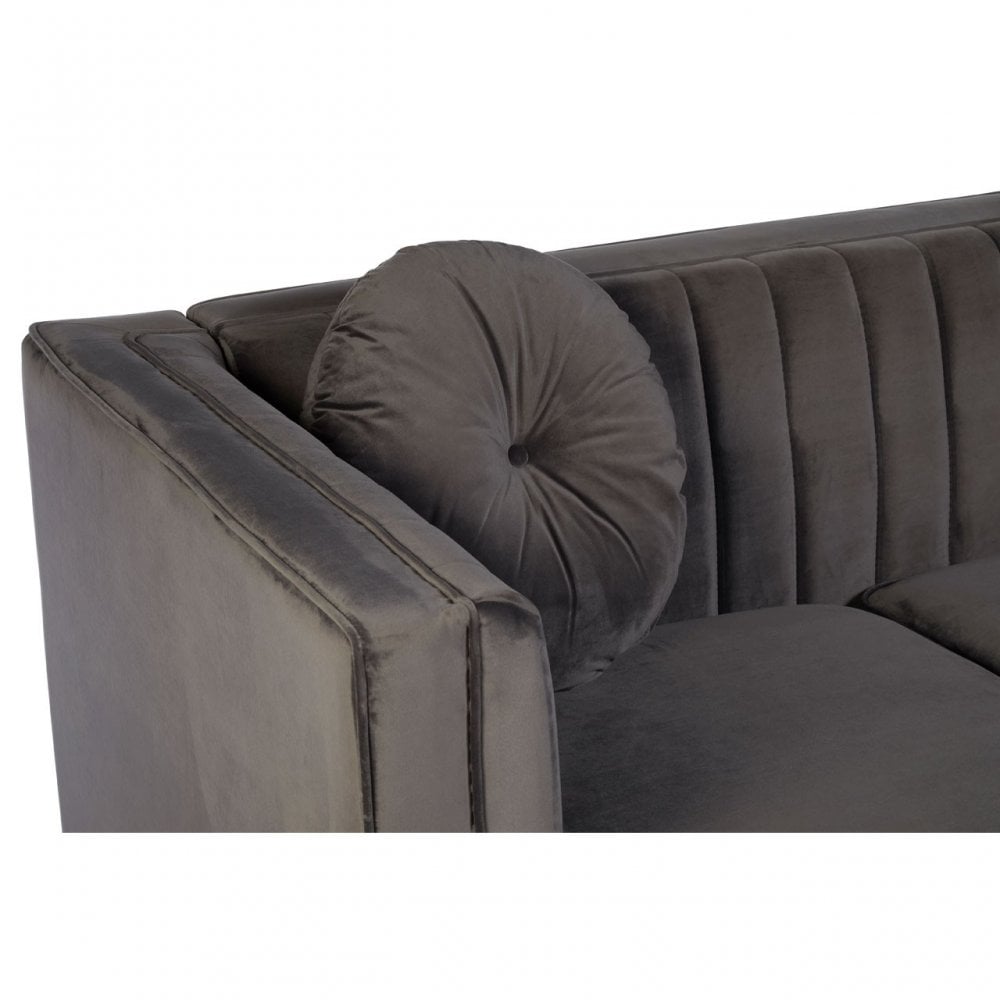 Farah 2 Seat Grey Velvet Sofa, Eucalyptus Wood, Sponge, Wood, Grey