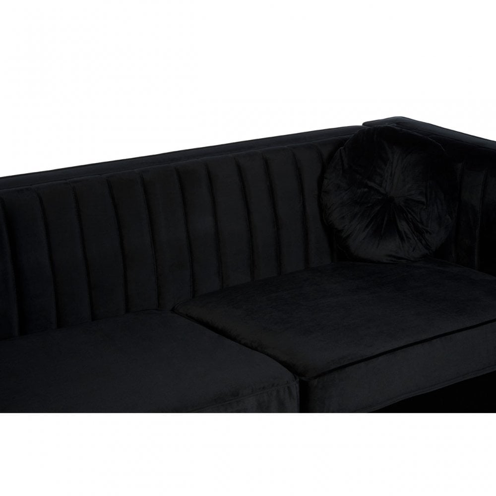 Farah 3 Seat Black Velvet Sofa, Eucalyptus Wood, Sponge, Wood, Black