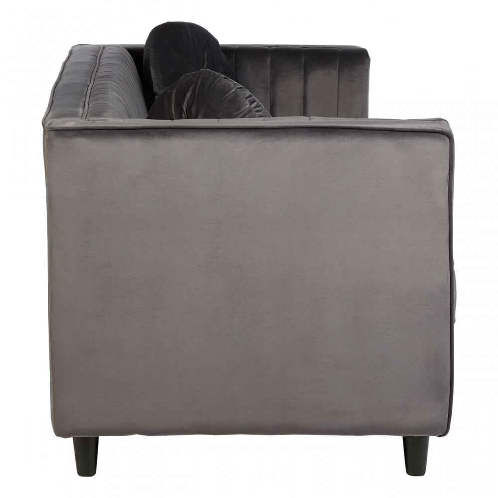 Farah 3 Seat Grey Velvet Sofa, Eucalyptus Wood, Sponge, Wood, Grey