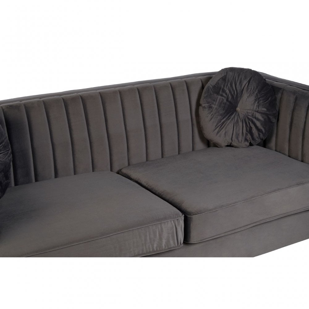 Farah 3 Seat Grey Velvet Sofa, Eucalyptus Wood, Sponge, Wood, Grey