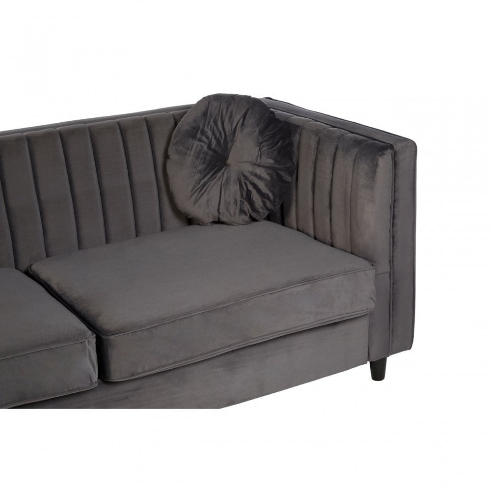 Farah 3 Seat Grey Velvet Sofa, Eucalyptus Wood, Sponge, Wood, Grey