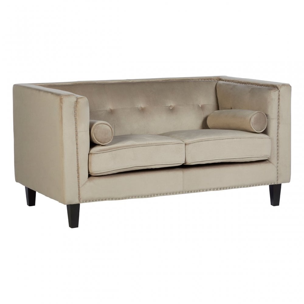 Flick 2 Seat Mink Velvet Sofa, Eucalyptus Wood, Wood, Cream