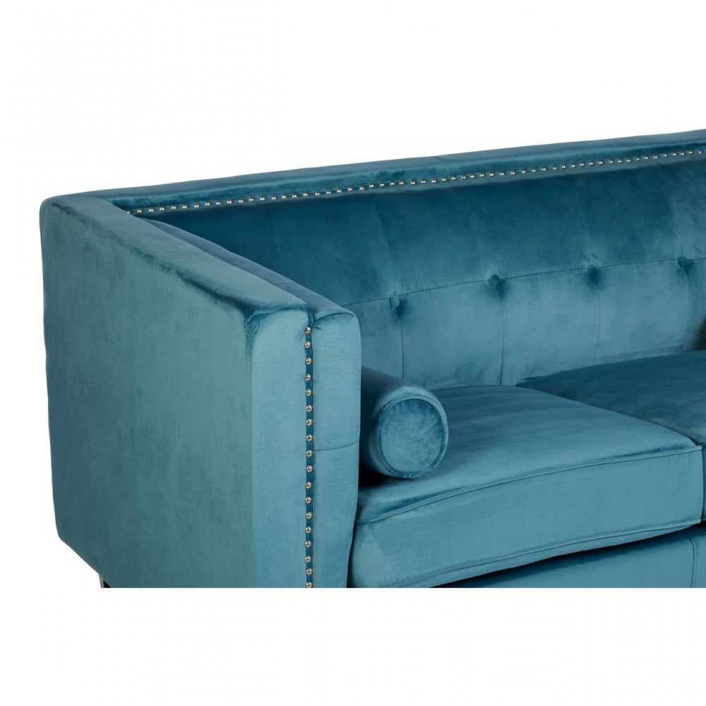Flick 2 Seat Blue Velvet Sofa, Eucalyptus Wood, Wood, Blue