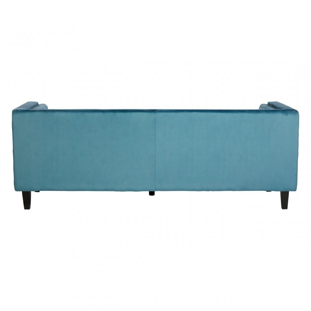 Flick 3 Seat Blue Velvet Sofa, Eucalyptus Wood, Wood, Blue