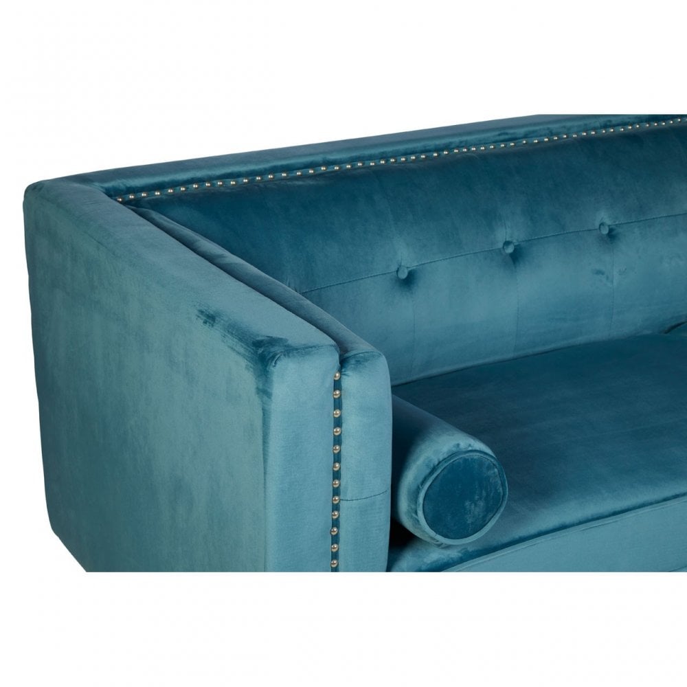 Flick 3 Seat Blue Velvet Sofa, Eucalyptus Wood, Wood, Blue