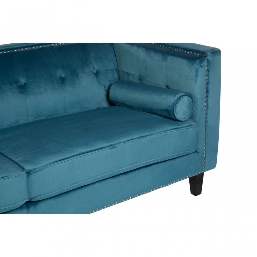 Flick 3 Seat Blue Velvet Sofa, Eucalyptus Wood, Wood, Blue