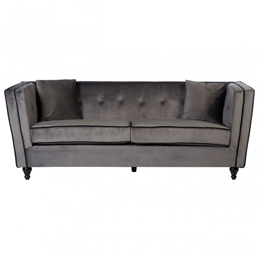Ferris Grey Velvet 3 Seat Sofa, Eucalyptus Wood, Wood, Grey