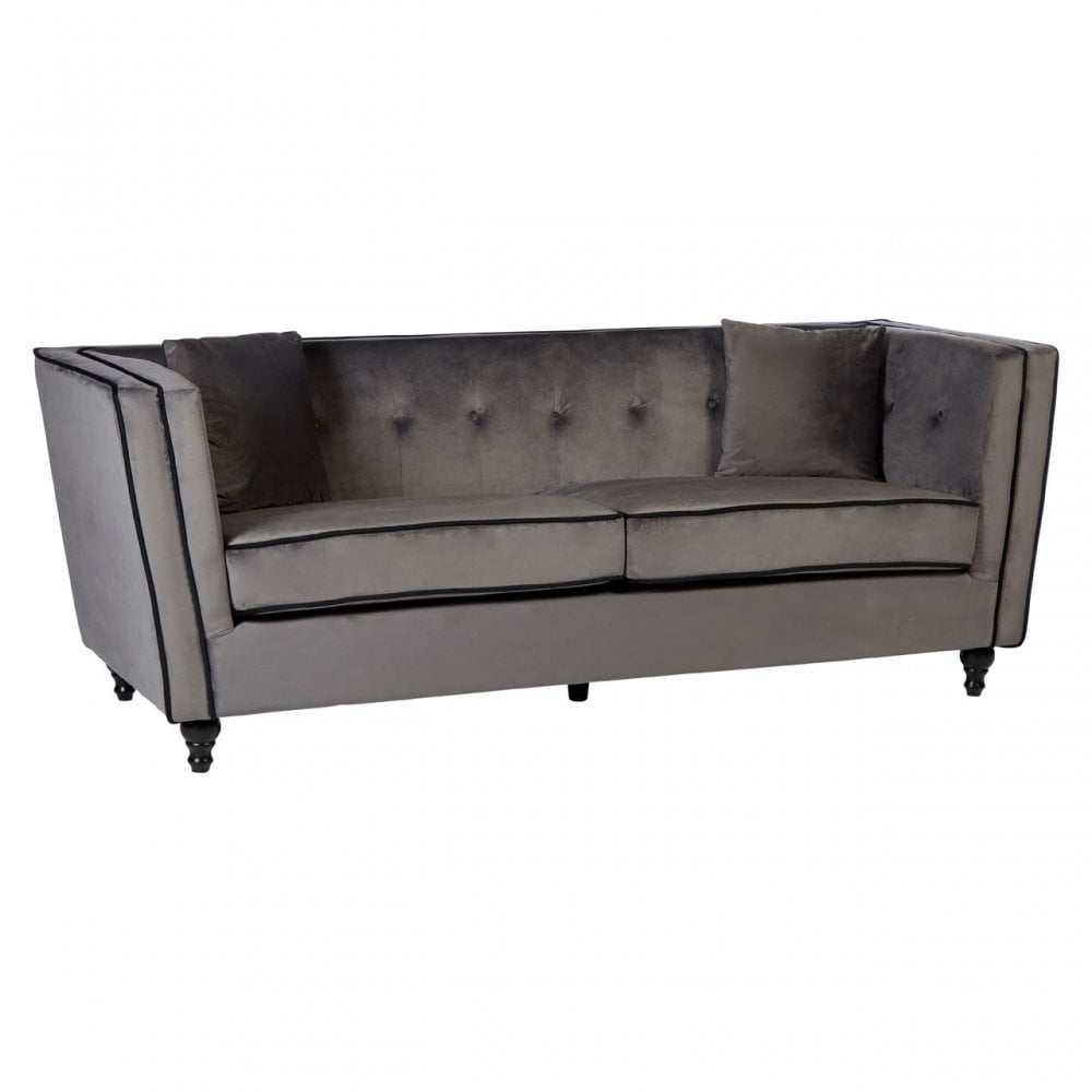 Ferris Grey Velvet 3 Seat Sofa, Eucalyptus Wood, Wood, Grey