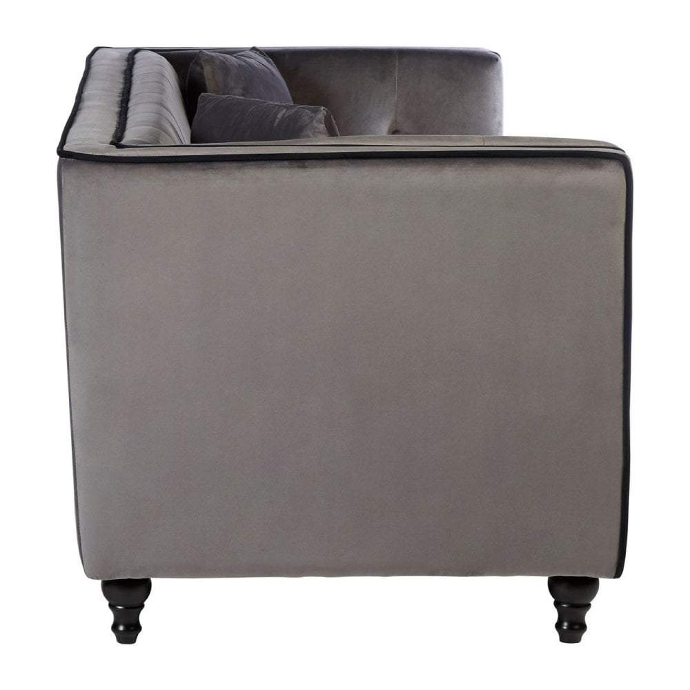 Ferris Grey Velvet 3 Seat Sofa, Eucalyptus Wood, Wood, Grey