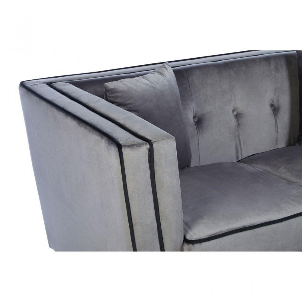 Ferris Grey Velvet 3 Seat Sofa, Eucalyptus Wood, Wood, Grey