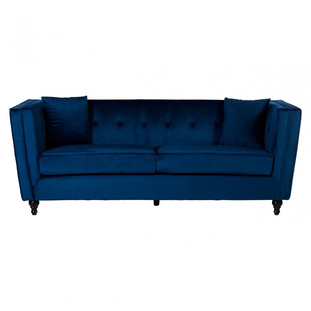 Ferris Navy Velvet 3 Seat Sofa, Eucalyptus Wood, Wood, Blue
