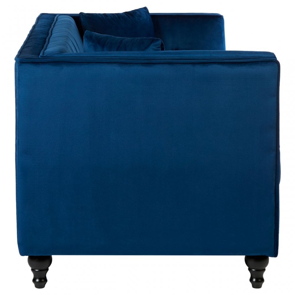 Ferris Navy Velvet 3 Seat Sofa, Eucalyptus Wood, Wood, Blue