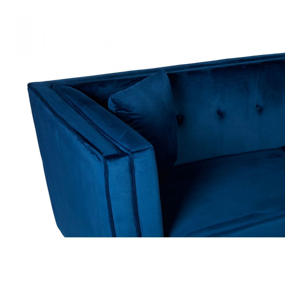 Ferris Navy Velvet 3 Seat Sofa, Eucalyptus Wood, Wood, Blue