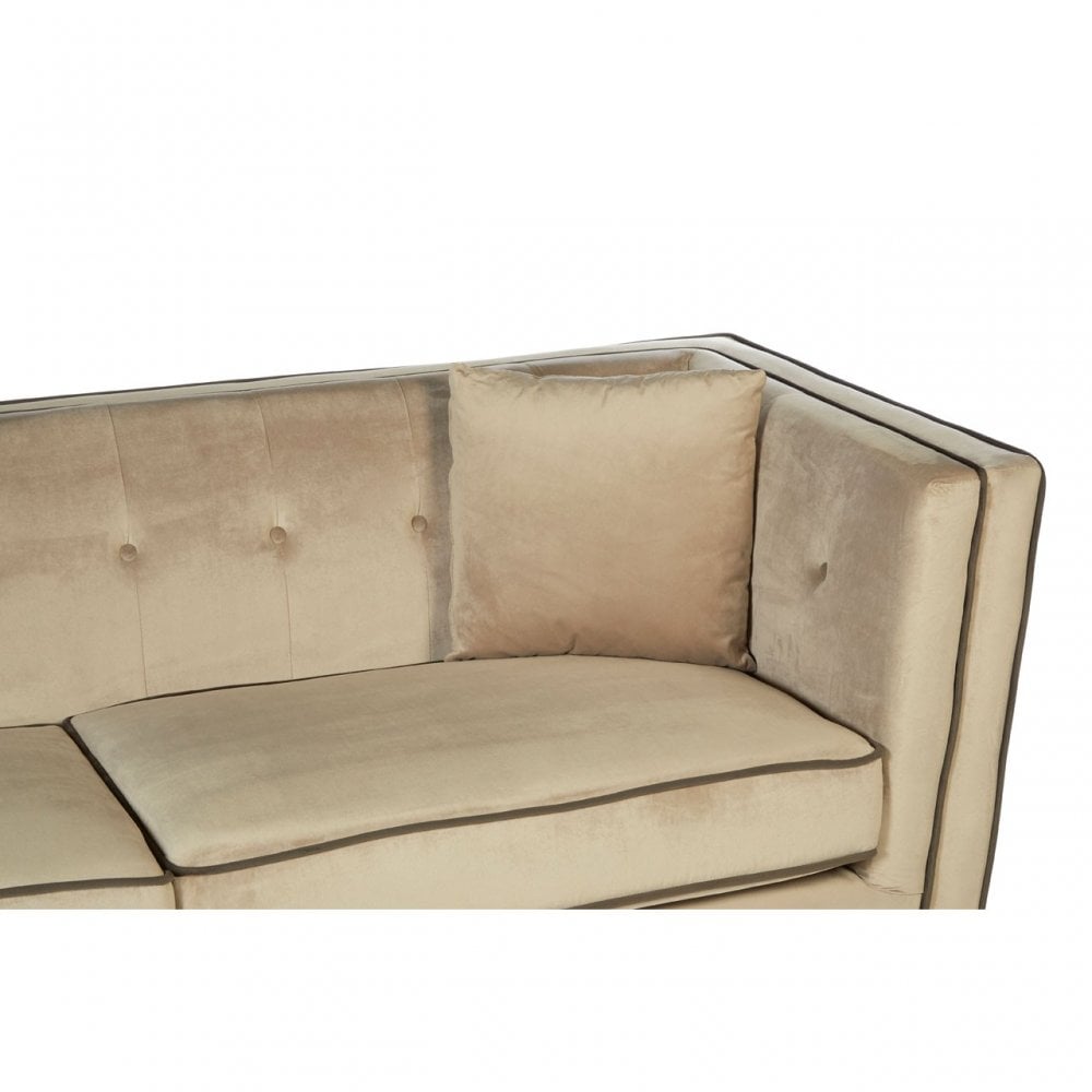 Ferris Mink Velvet 3 Seat Sofa, Eucalyptus Wood, Wood, Beige