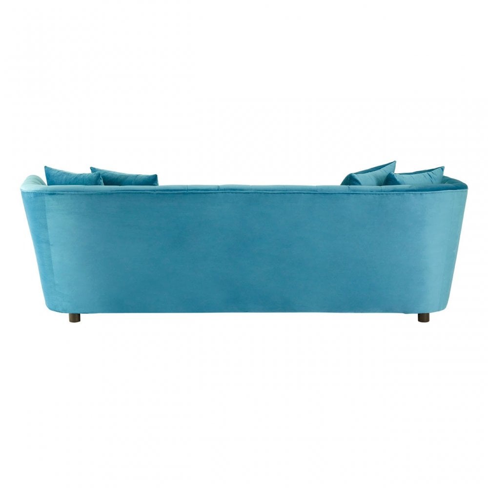 Riva Cyan Velvet 3 Seat Sofa with Tufted Detail and Pine Wood Legs