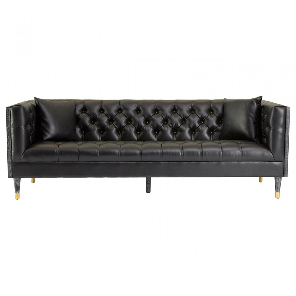Raven Black Faux Leather 3 Seat Sofa, Wood, Pine Wood, Plywood, Black