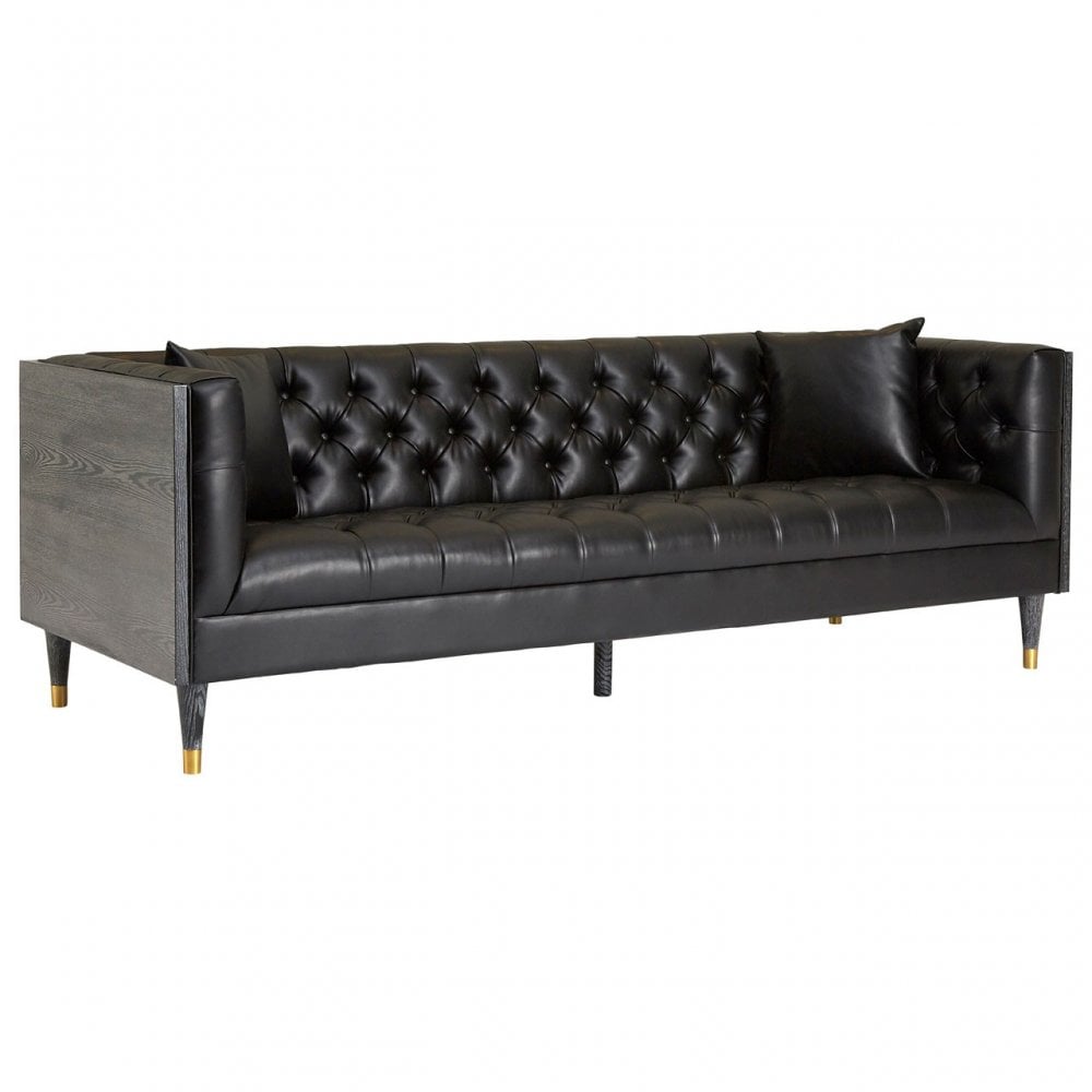 Raven Black Faux Leather 3 Seat Sofa, Wood, Pine Wood, Plywood, Black