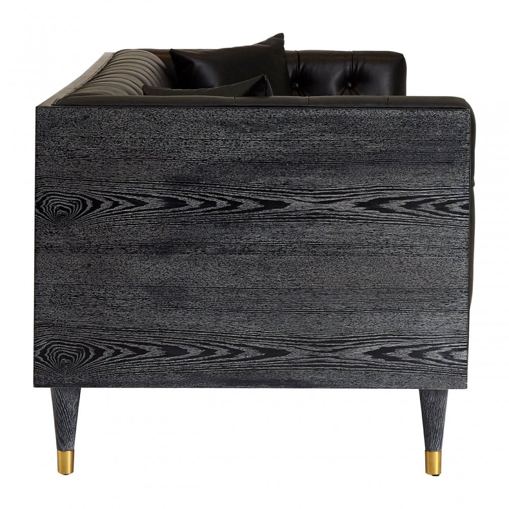 Raven Black Faux Leather 3 Seat Sofa, Wood, Pine Wood, Plywood, Black