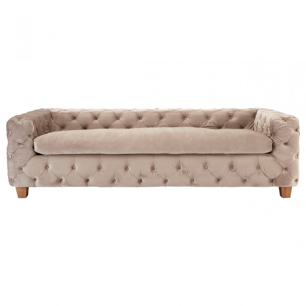 Ophelia Coffee Velvet 3 Seat Sofa, Foam, Oak Wood, Wood, Brown