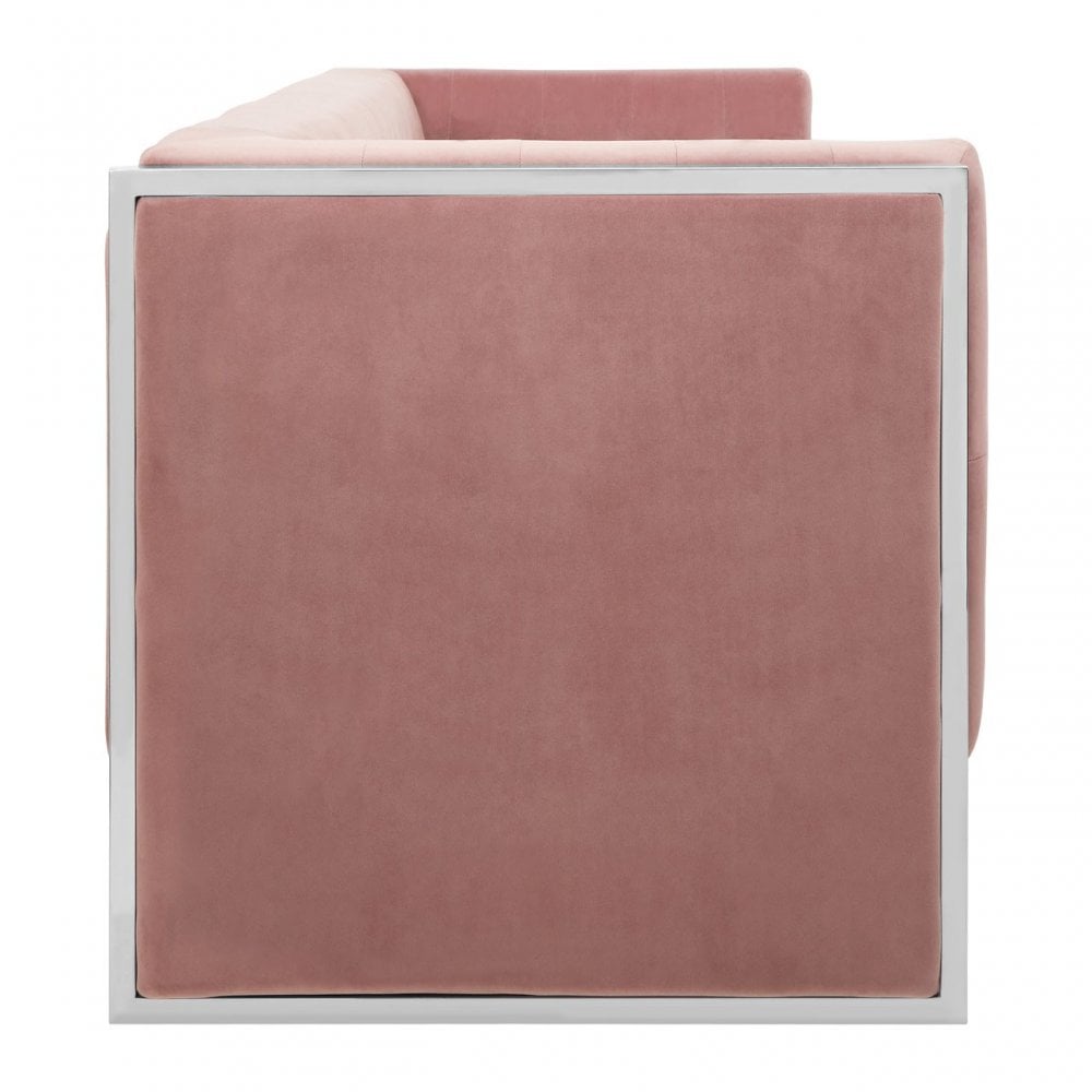 Chiqui 3 Seat Pink Velvet Sofa, Stainless Steel, Pink