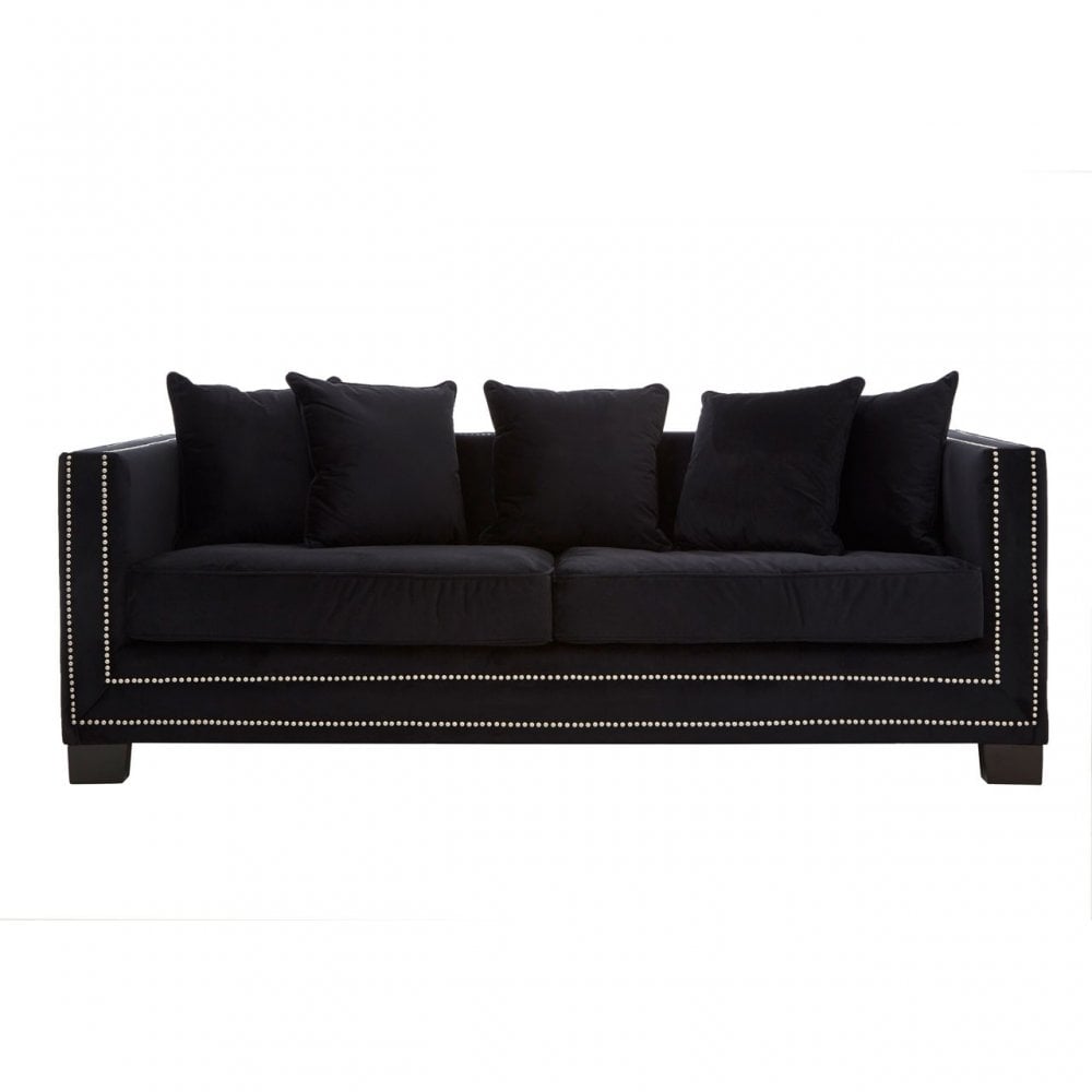 Sofia 3 Seater Black Velvet Sofa, Black