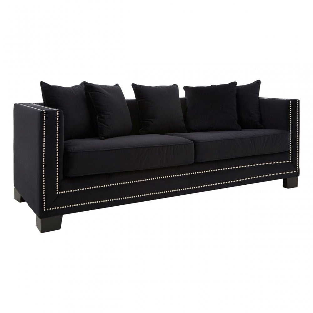 Sofia 3 Seater Black Velvet Sofa, Black