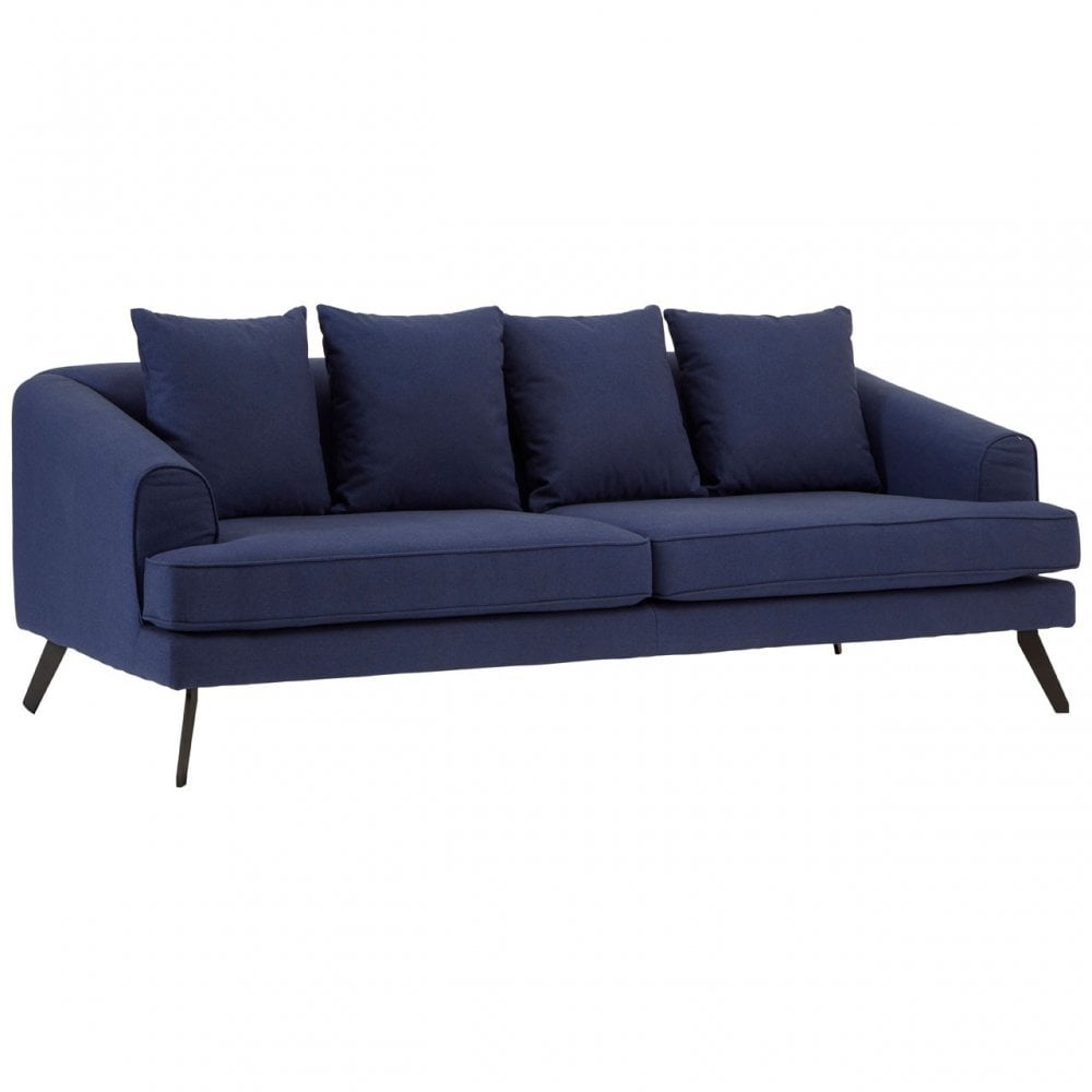 Mylo 3 Seater Navy Fabric Sofa, Pine Wood, Rubber, Blue