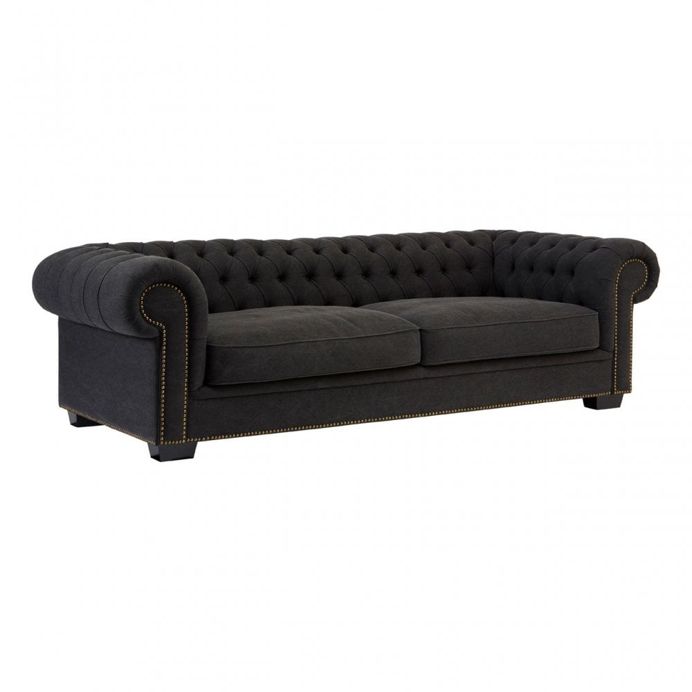 Lincoln 3 Seater Sofa, Cotton, Pine Wood, Fabric, Birchwood, Black