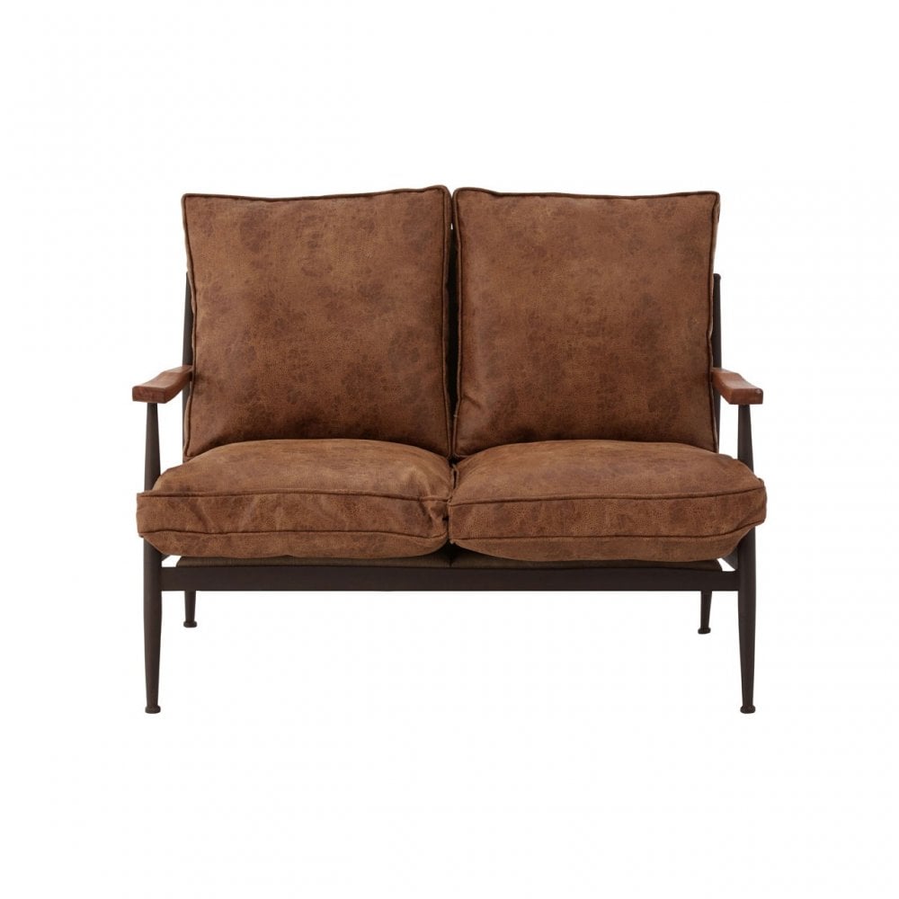 Ranch Foundry Style Sofa, Leather, Walnut Wood