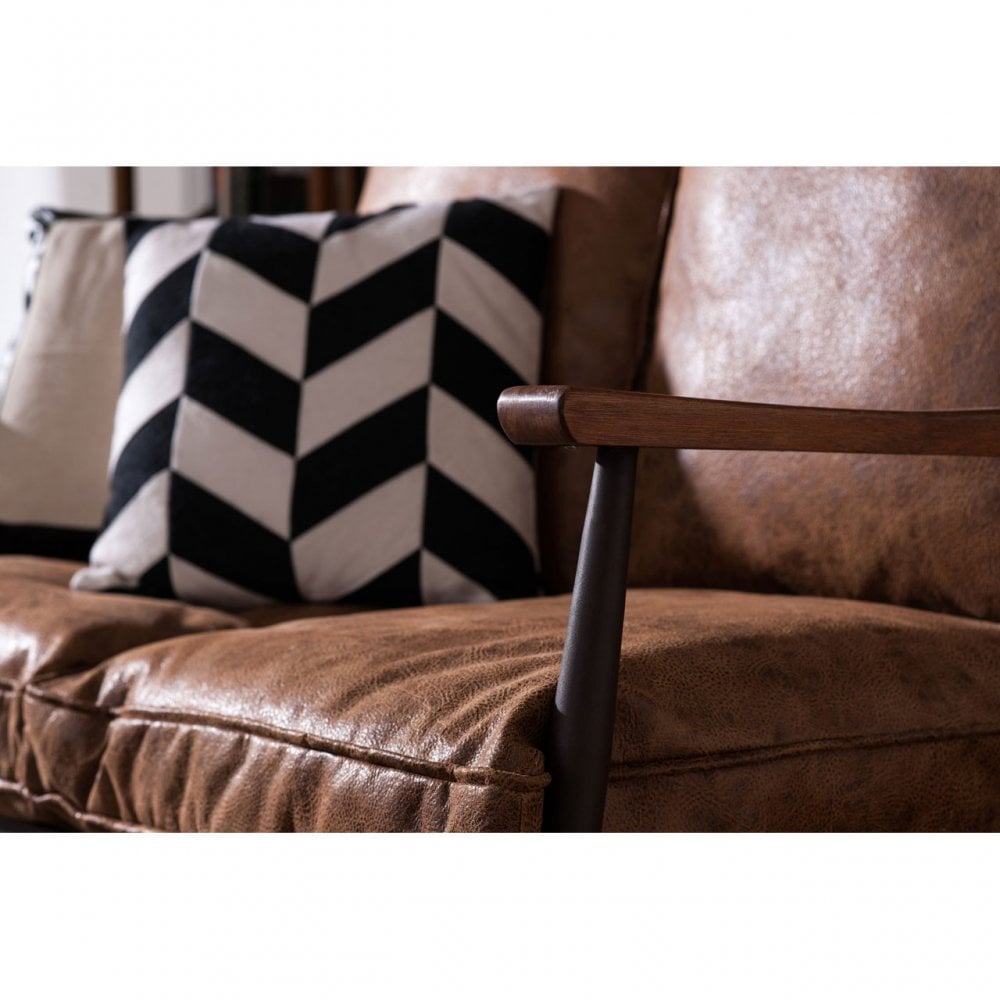 Ranch Foundry Style Sofa, Leather, Walnut Wood