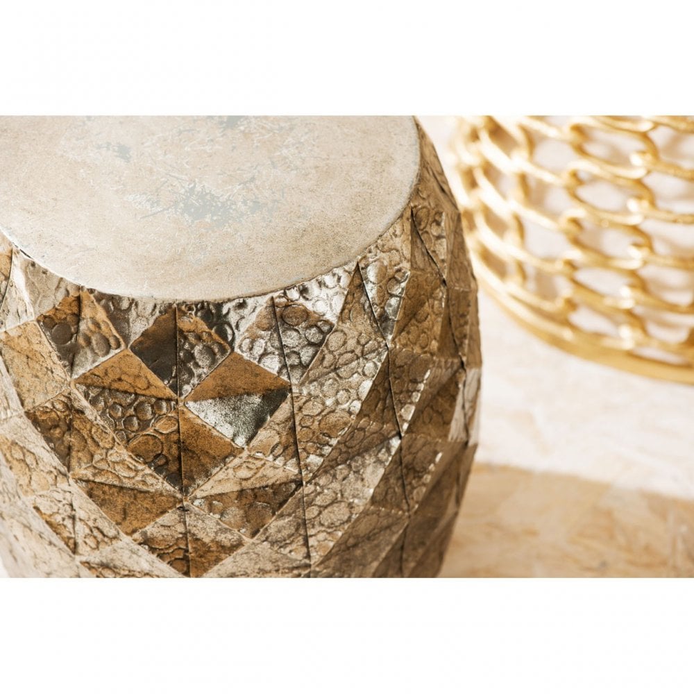 Reza Drum Stools, Iron, Silver