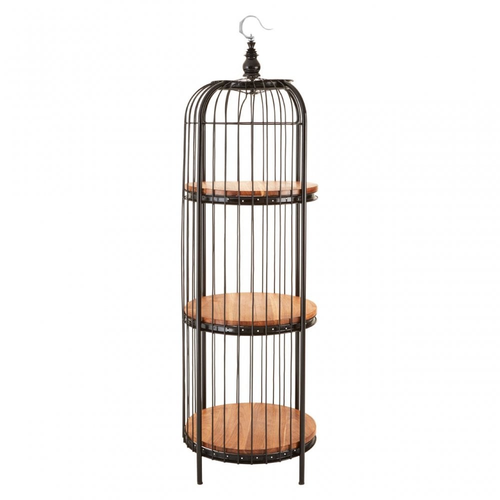 Oscar Medium Black Birdcage Shelf Unit, Iron, Wood, Black