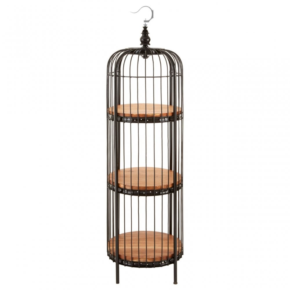 Oscar Small Black Finish Birdcage Shelf Unit, Iron, Wood, Black
