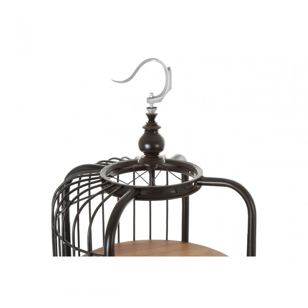 Oscar Long Black Finish Birdcage Shelf Unit, Iron, Wood, Black