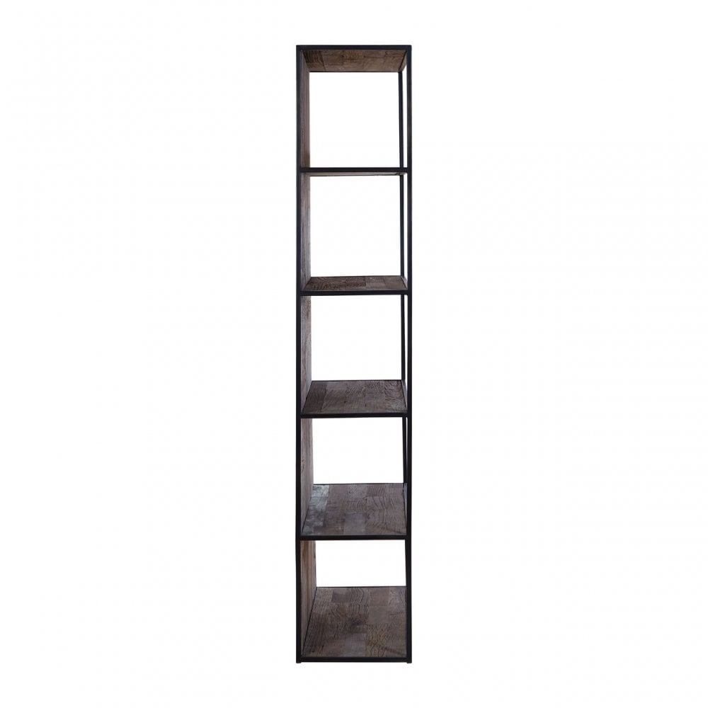 Midas 5 Tier Shelf Unit, Elm Wood, Iron, Brown