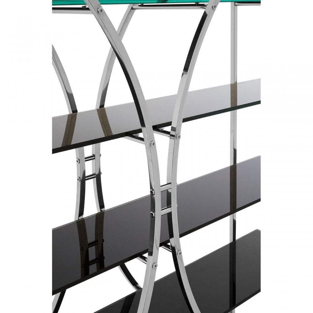 Chiqui Curved Design Shelf Unit, Stainless Steel, Glass, Silver