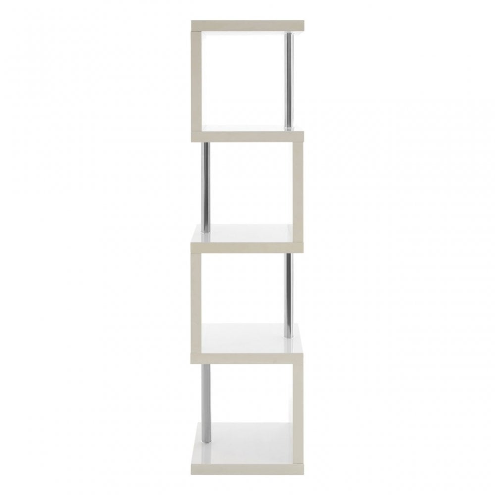 Contour 4 Tier White Gloss Shelf Unit, Wood, Stainless Steel, White
