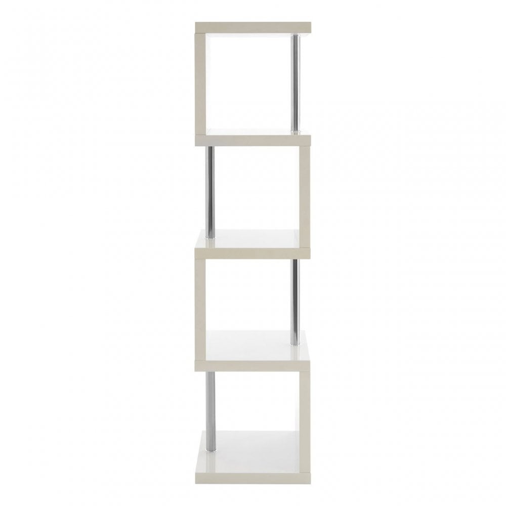 Contour 4 Tier White Gloss Shelf Unit, Wood, Stainless Steel, White
