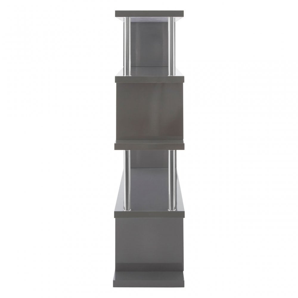 Contour 4 Tier Grey Gloss Shelf Unit, Wood, Stainless Steel, Grey