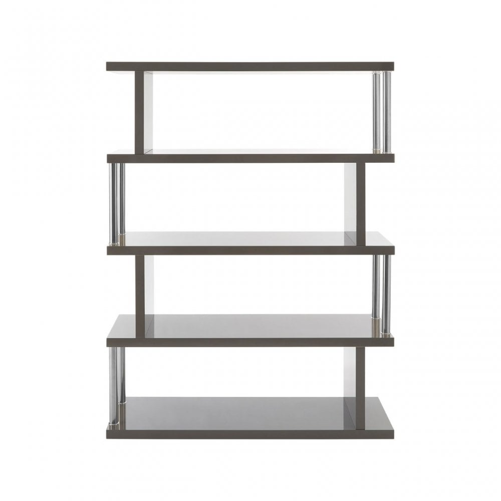 Contour 4 Tier Grey Gloss Shelf Unit, Wood, Stainless Steel, Grey
