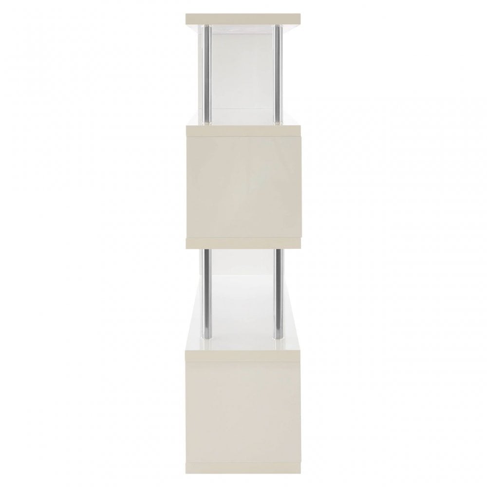 Contour 4 Tier White Gloss Wide Shelf Unit, Wood, Stainless Steel, White