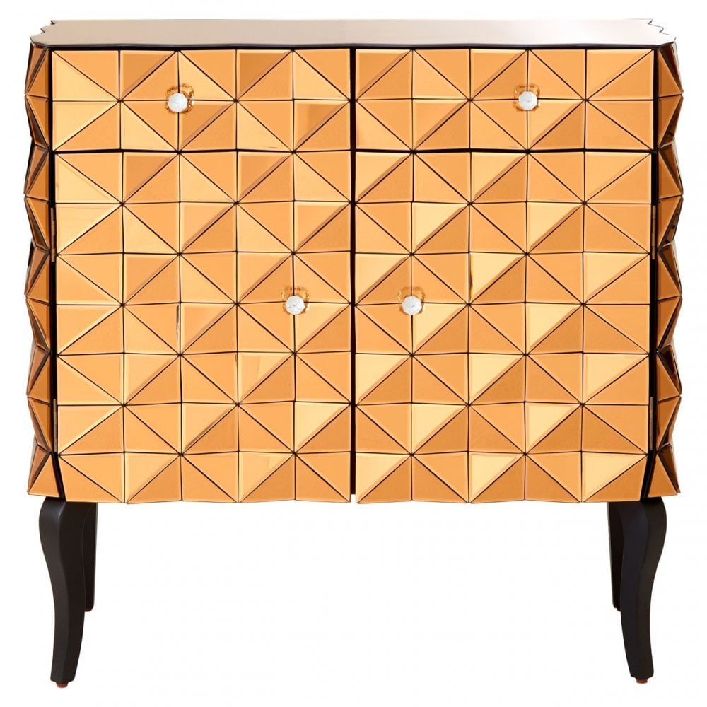 Soho Copper Finish Cabinet, Wood, Mirrored Glass, Wood, Copper