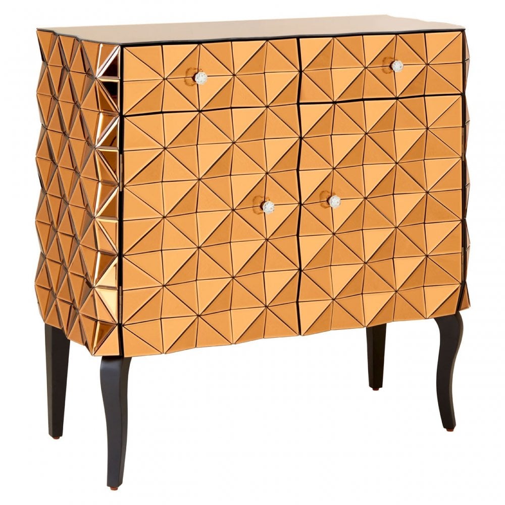 Soho Copper Finish Cabinet, Wood, Mirrored Glass, Wood, Copper