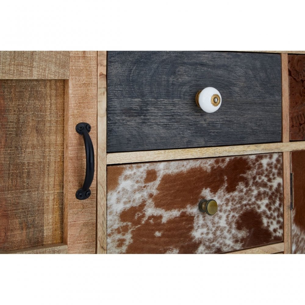 Marwar Low Sideboard, Leather, Mango Wood, Multi-Coloured