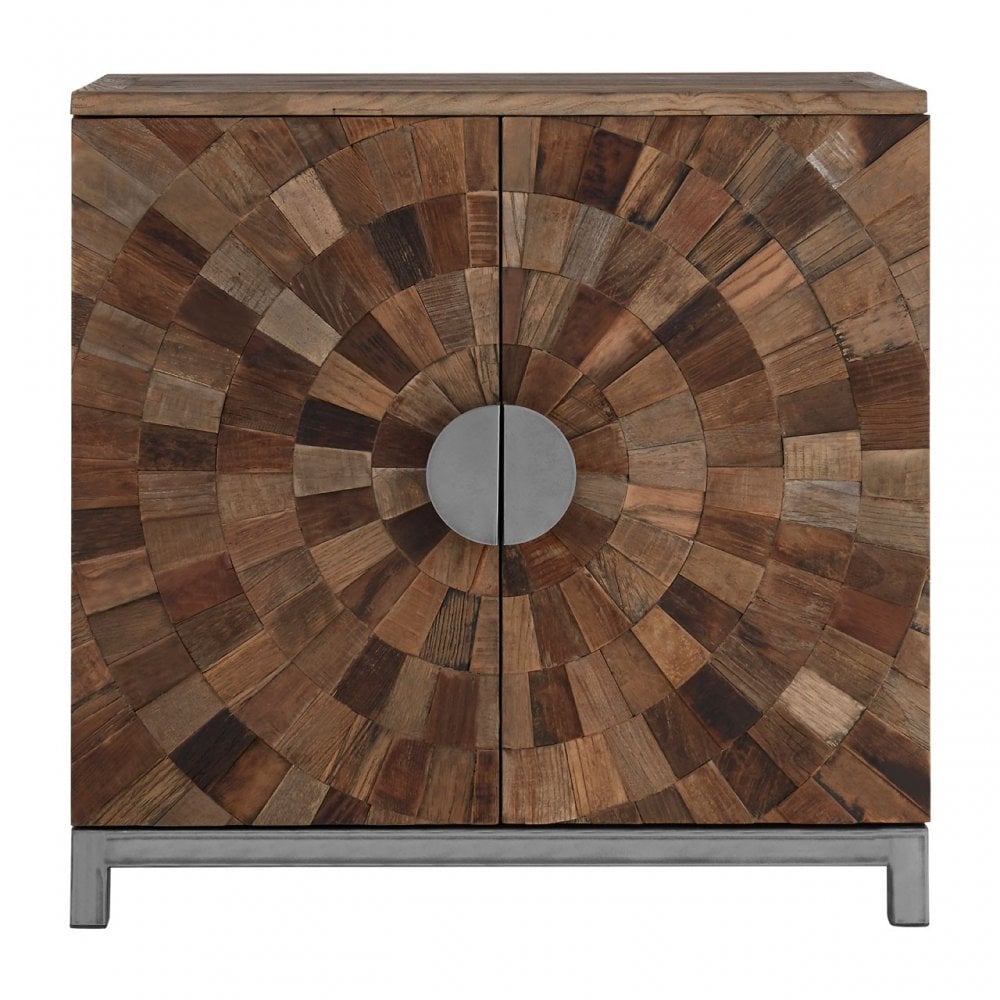 Midas Large 2 Door Cabinet, Elm Wood, Iron, Brown