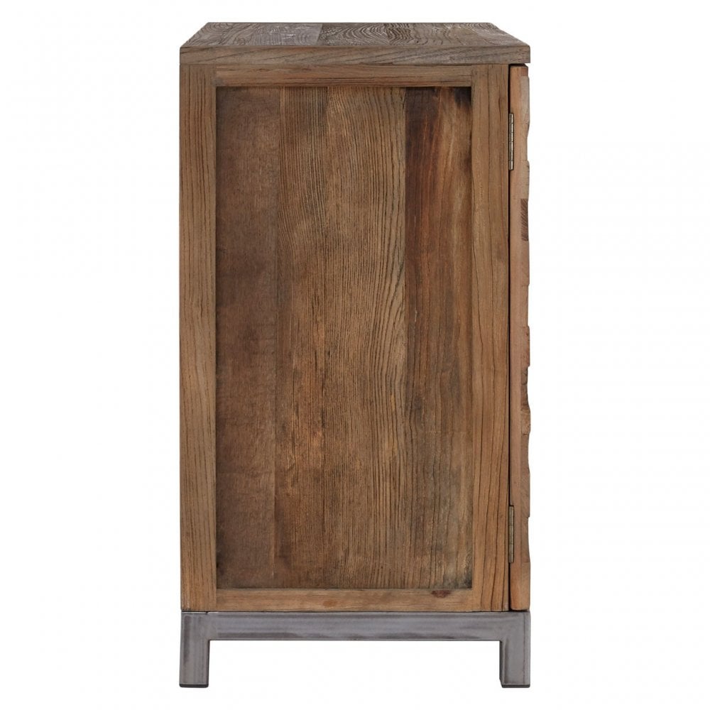 Midas Large 2 Door Cabinet, Elm Wood, Iron, Brown
