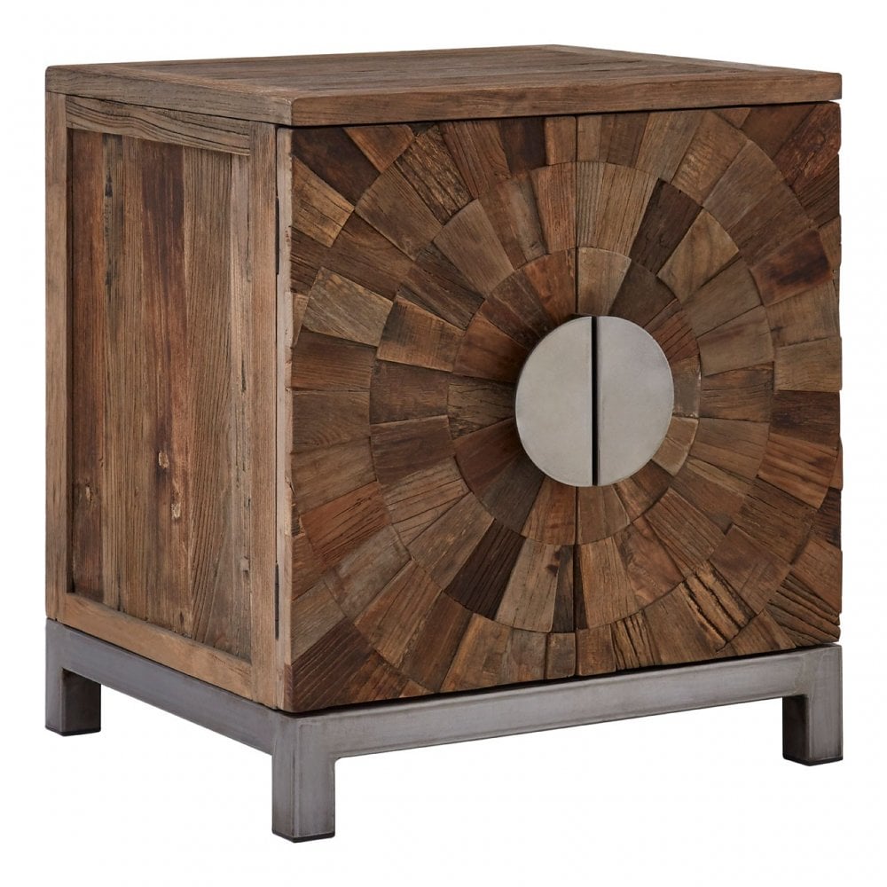 Midas Small 2 Door Cabinet, Elm Wood, Iron, Brown