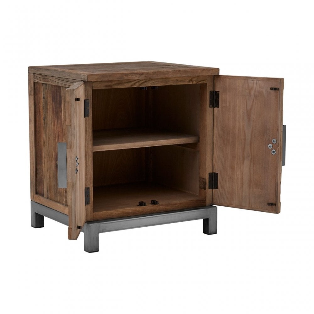 Midas Small 2 Door Cabinet, Elm Wood, Iron, Brown