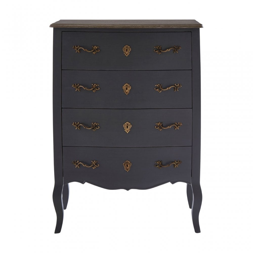 Charles 4 Drawer Dark Grey Chest, Bayur Wood, Oak Veneer, Grey