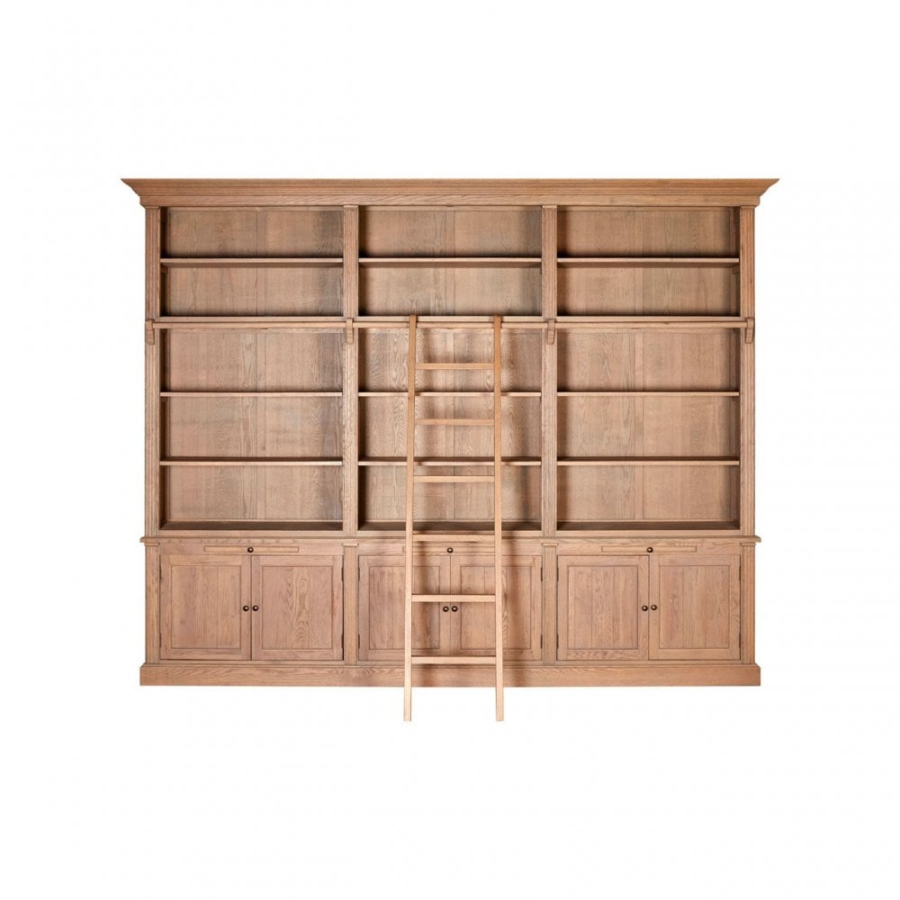 Brisbane 3 Section Bookcase with Ladder, Oak Wood, Plywood, Brown